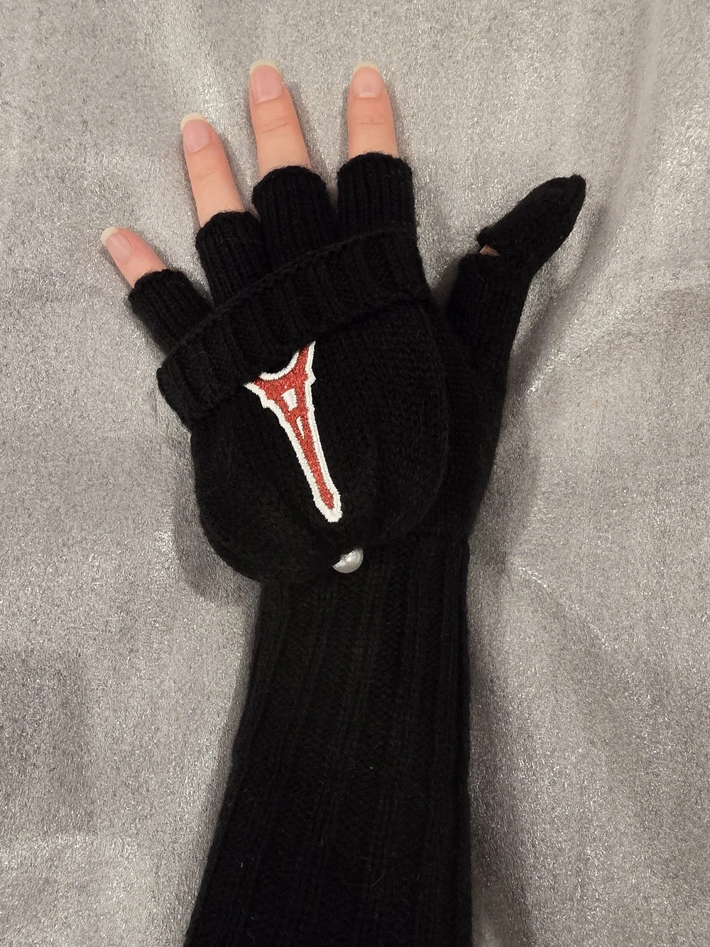 Karl Lagerfeld Fingerless Knit Gloves with Foldover Mitts- Paris